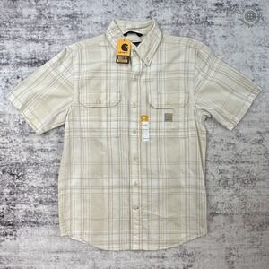 NWT Carhartt Loose Fit Midweight Plaid Shirt Tan Beige Men's Small TW4625-M